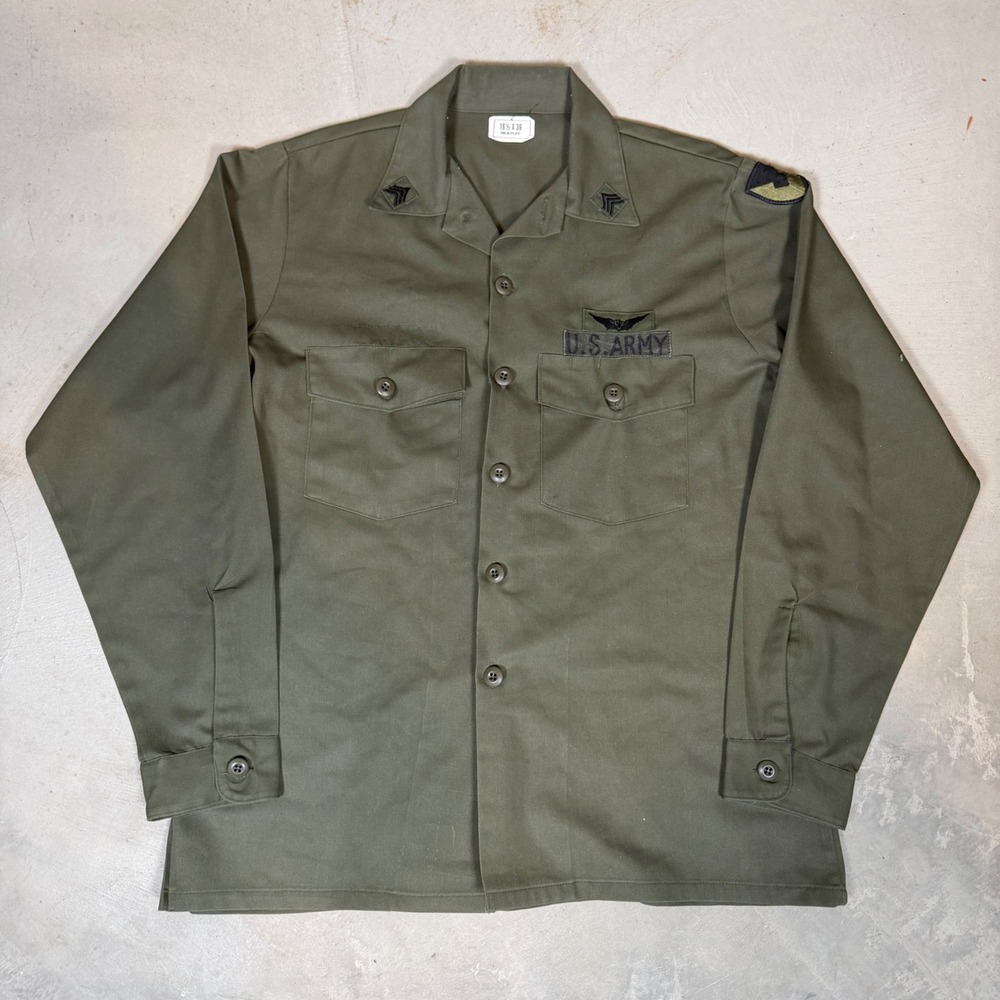 Vintage 1984 US Army OG-507 Utility Shirt Olive Green Gulf Apparel 16.5x36